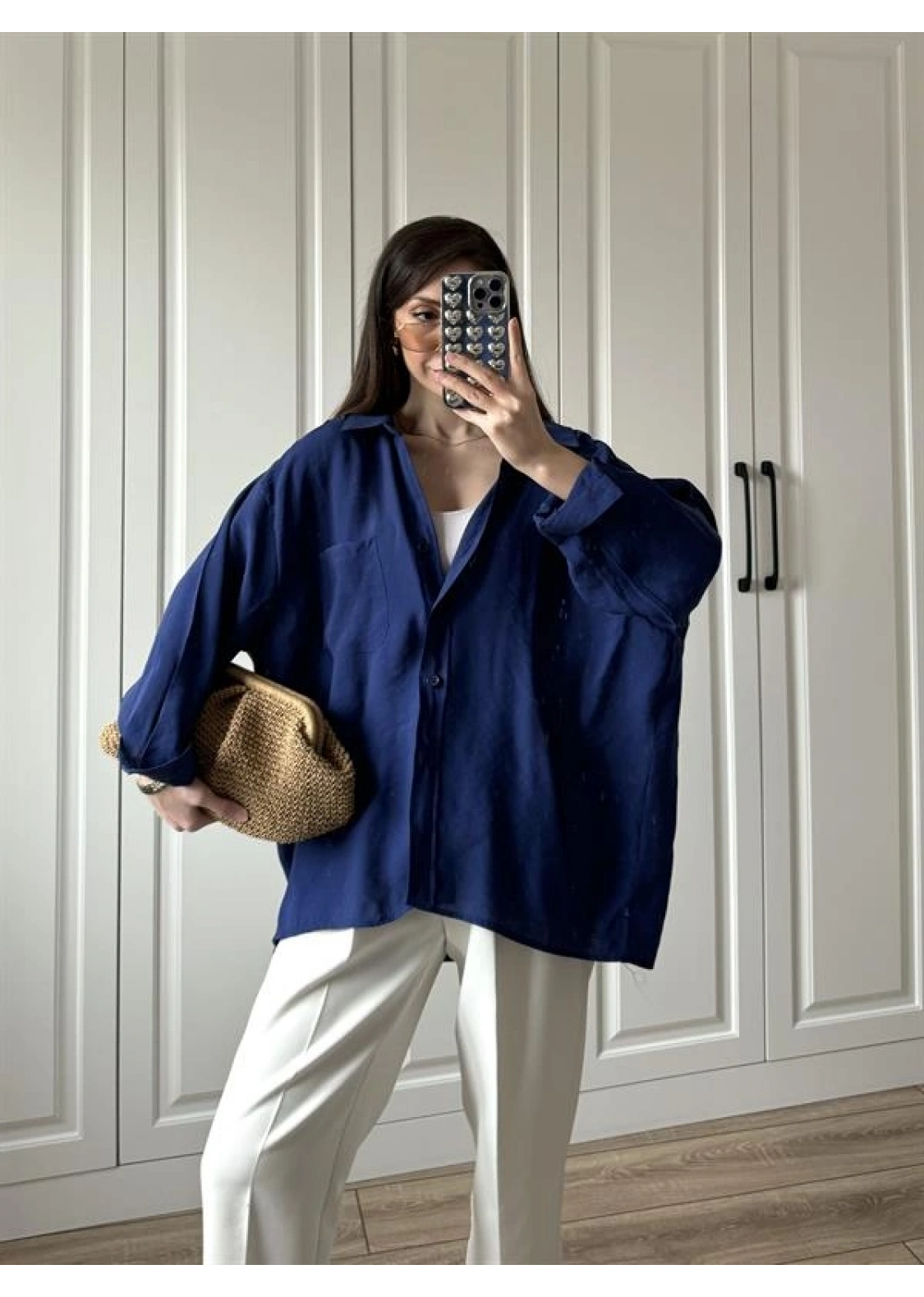 Lacivert Oversize Tensel Gömlek