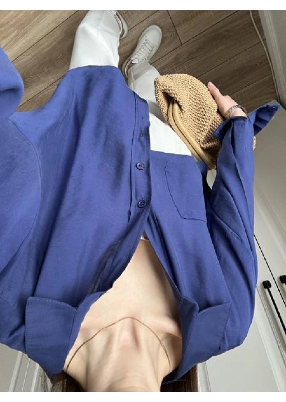 Lacivert Oversize Tensel Gömlek