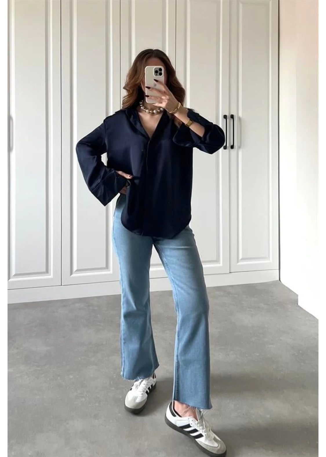 Lacivert Saten Gömlek