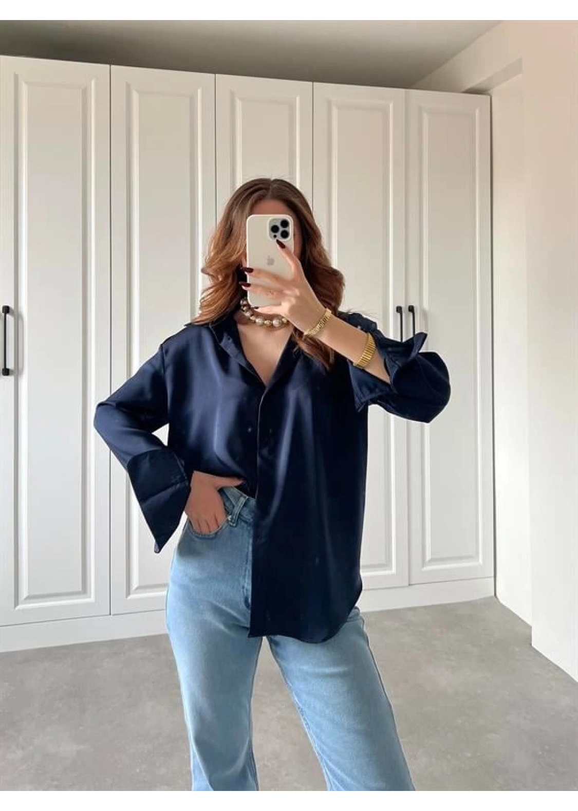 Lacivert Saten Gömlek