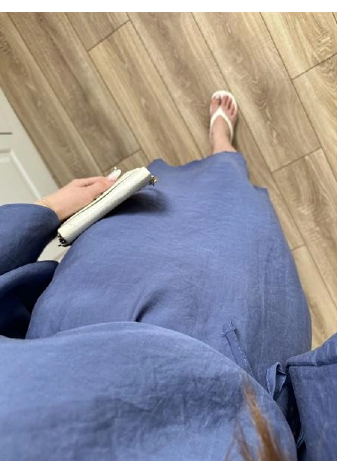 Laila Tensel Basic Kuşaklı İndigo  Elbise