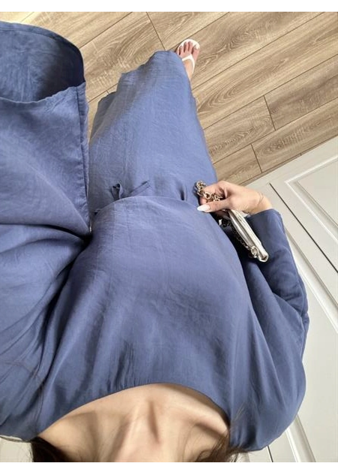 Laila Tensel Basic Kuşaklı İndigo  Elbise