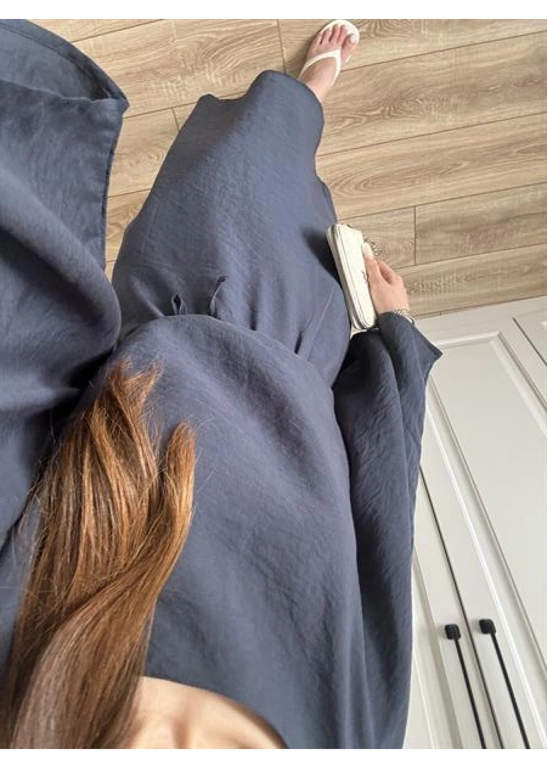 Laila Tensel Basic Kuşaklı Lacivert Elbise