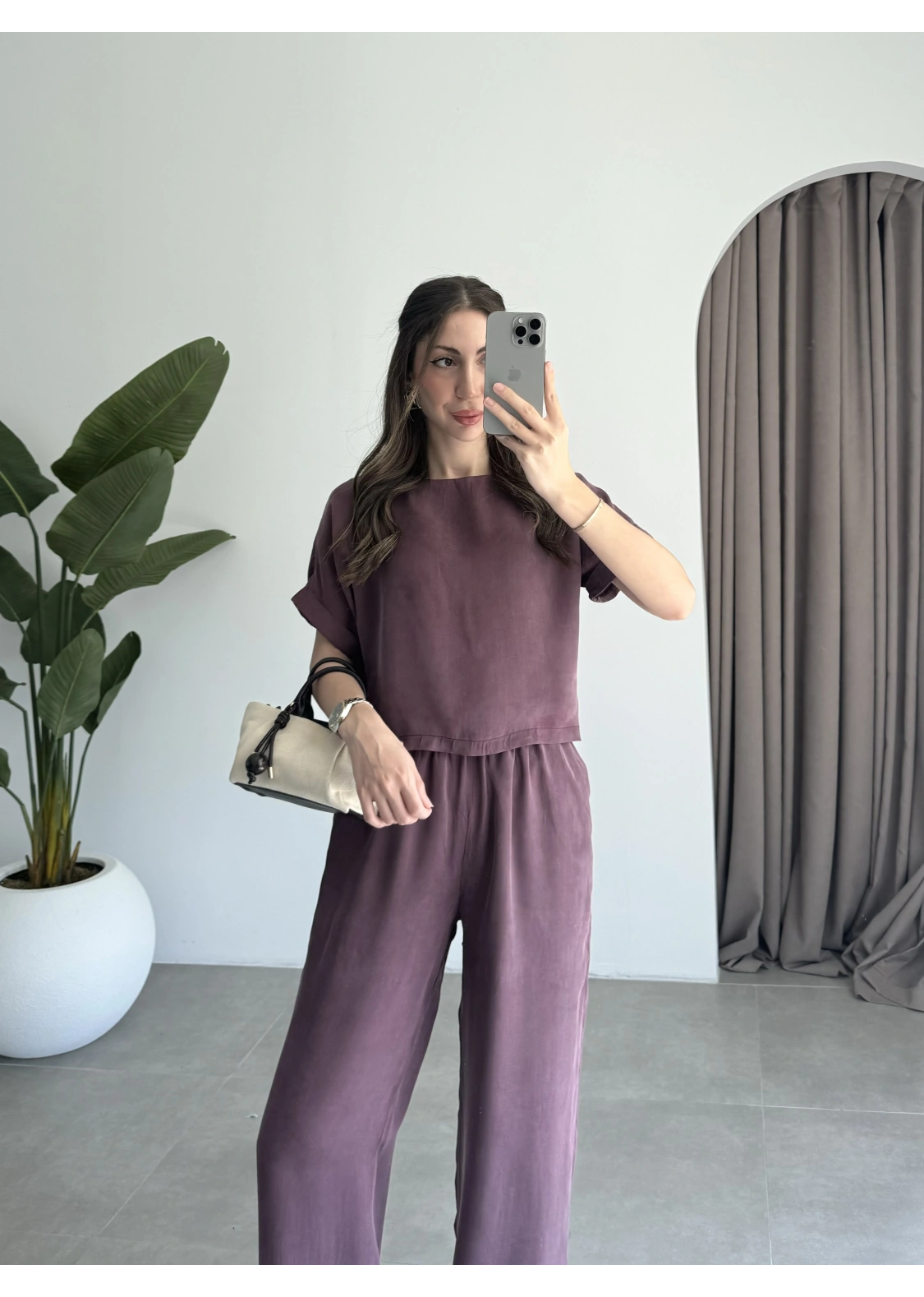 Lea Tensel Bordo Basic Bluz Takım