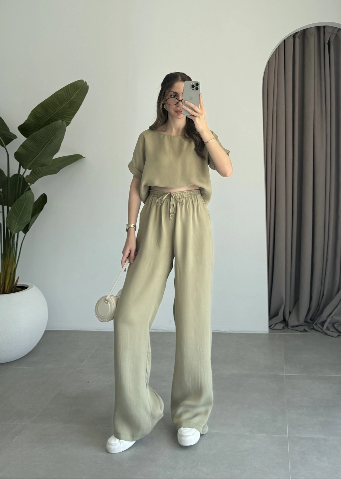 Lea Tensel Haki Basic Bluz Takım