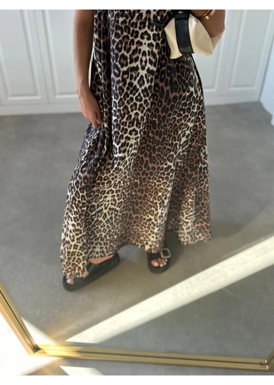 Leopar Askılı Oversize Elbise