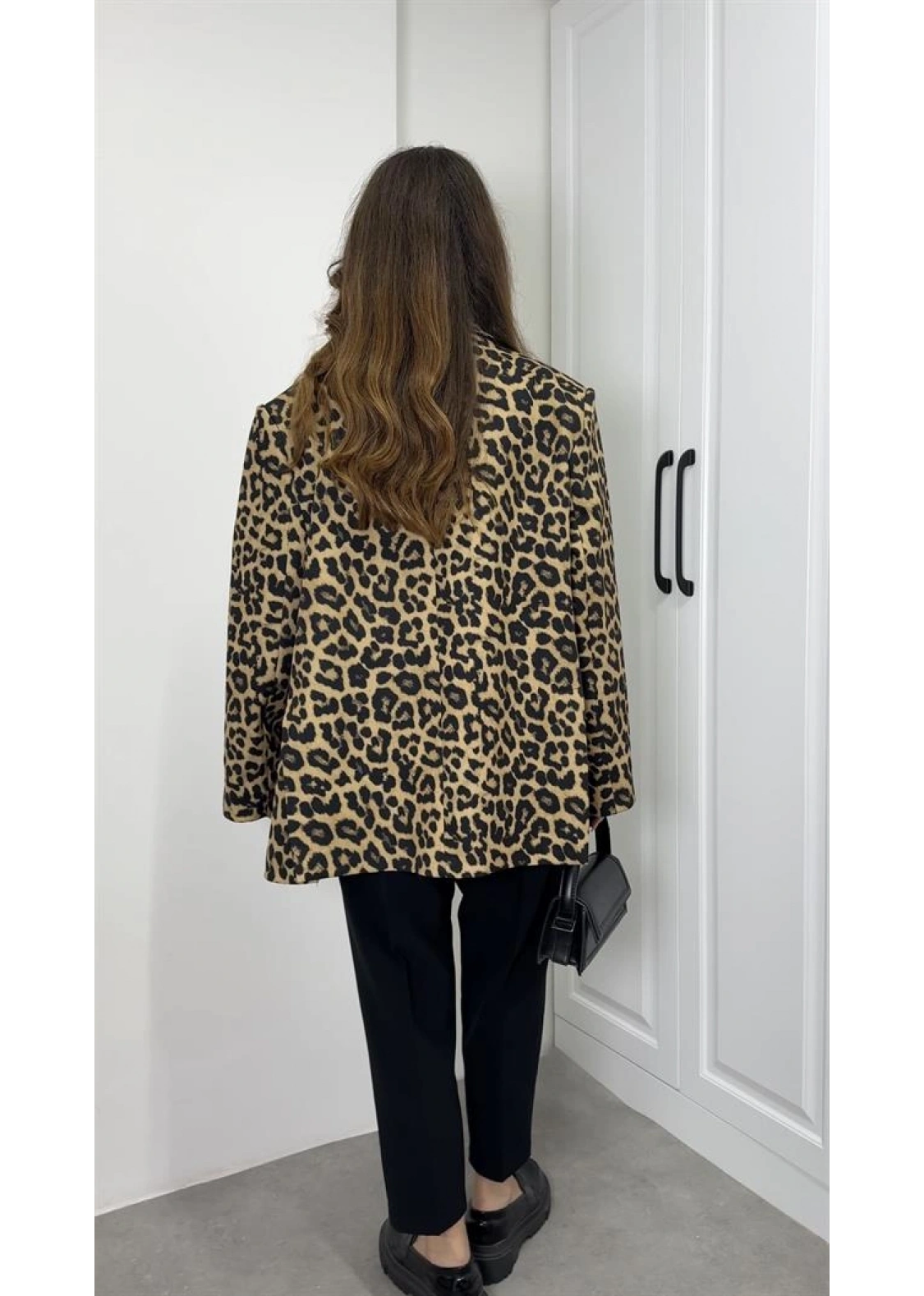 Leopar Astarlı Oversize Blazer Ceket