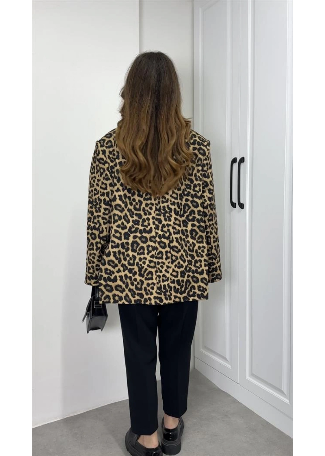 Leopar Astarlı Oversize Blazer Ceket