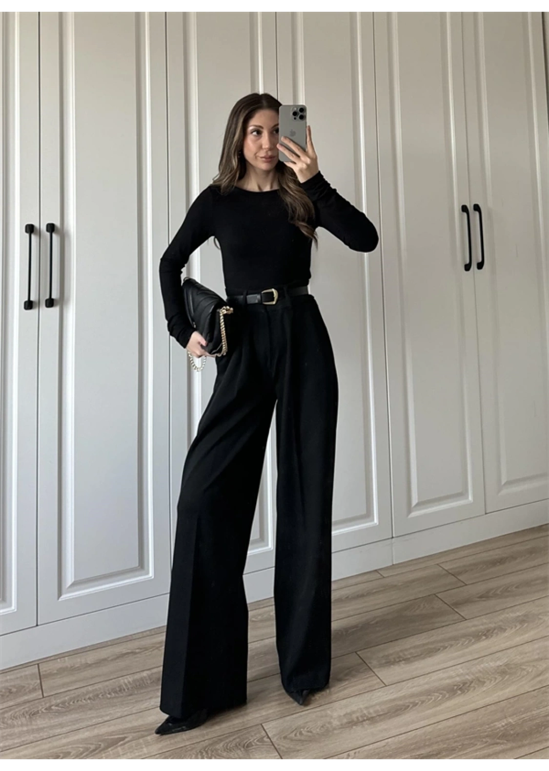 Likralı Uzun Kol Siyah Body