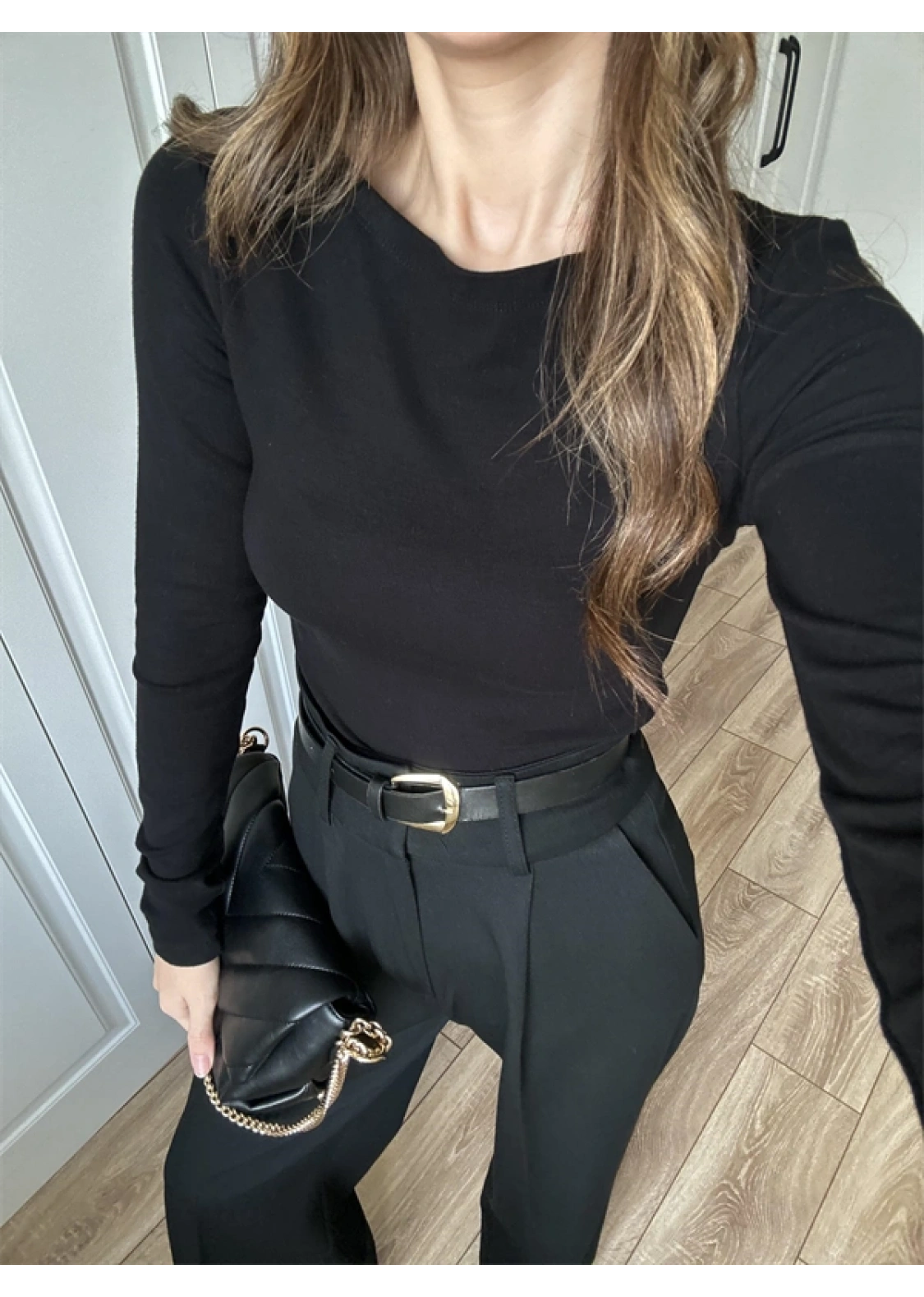 Likralı Uzun Kol Siyah Body