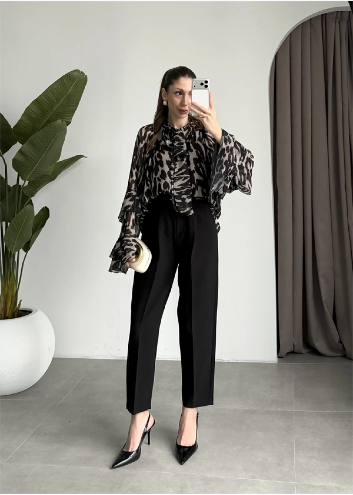 Lily Siyah Desenli Tül Bluz