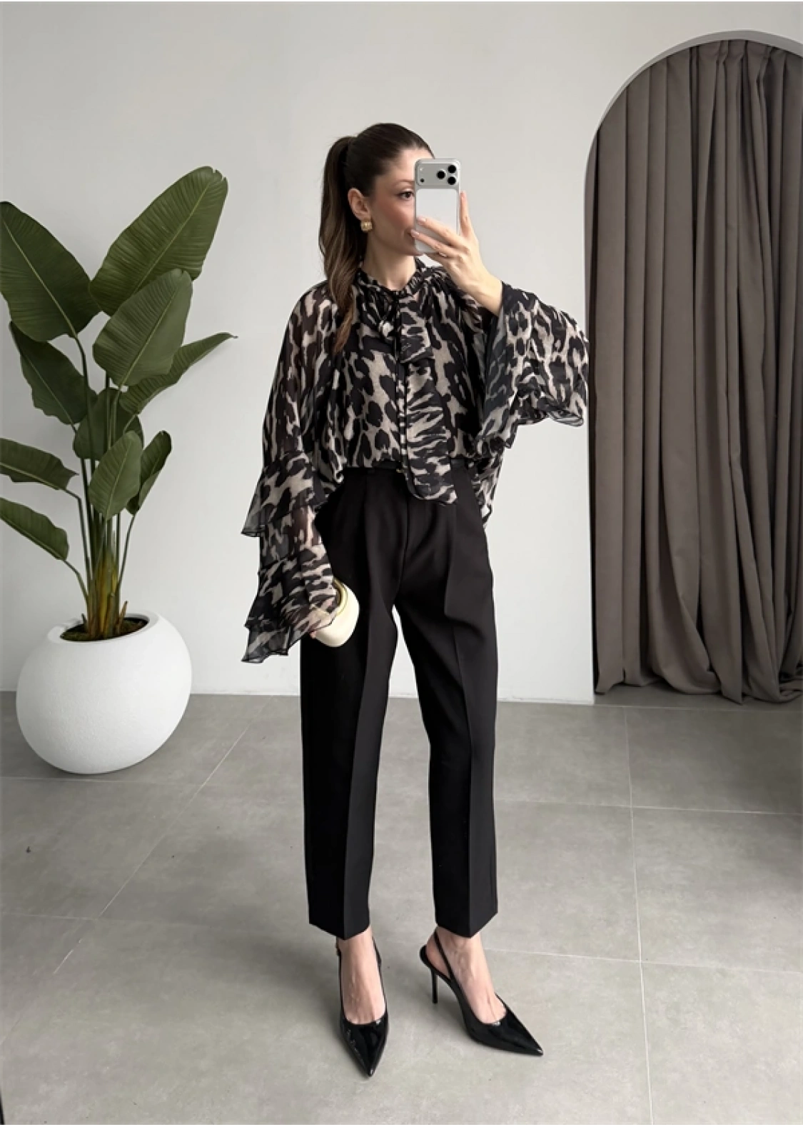 Lily Siyah Desenli Tül Bluz