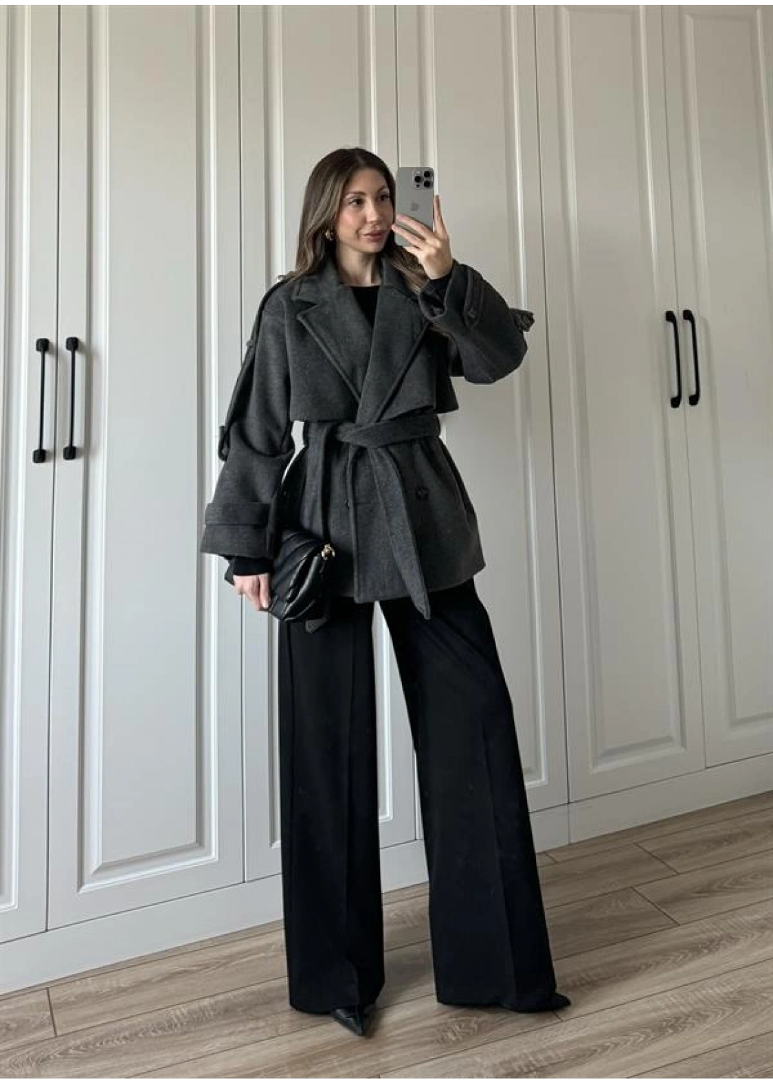 Luxe Astarlı Yün Dokulu Premium Antrasit Kaban