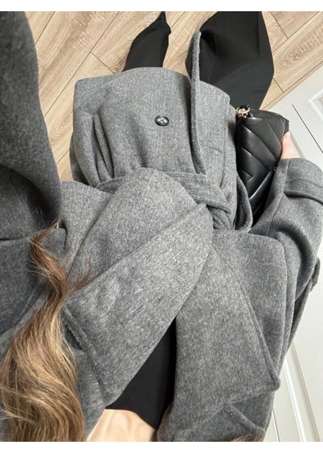 Luxe Astarlı Yün Dokulu Premium Antrasit Kaban