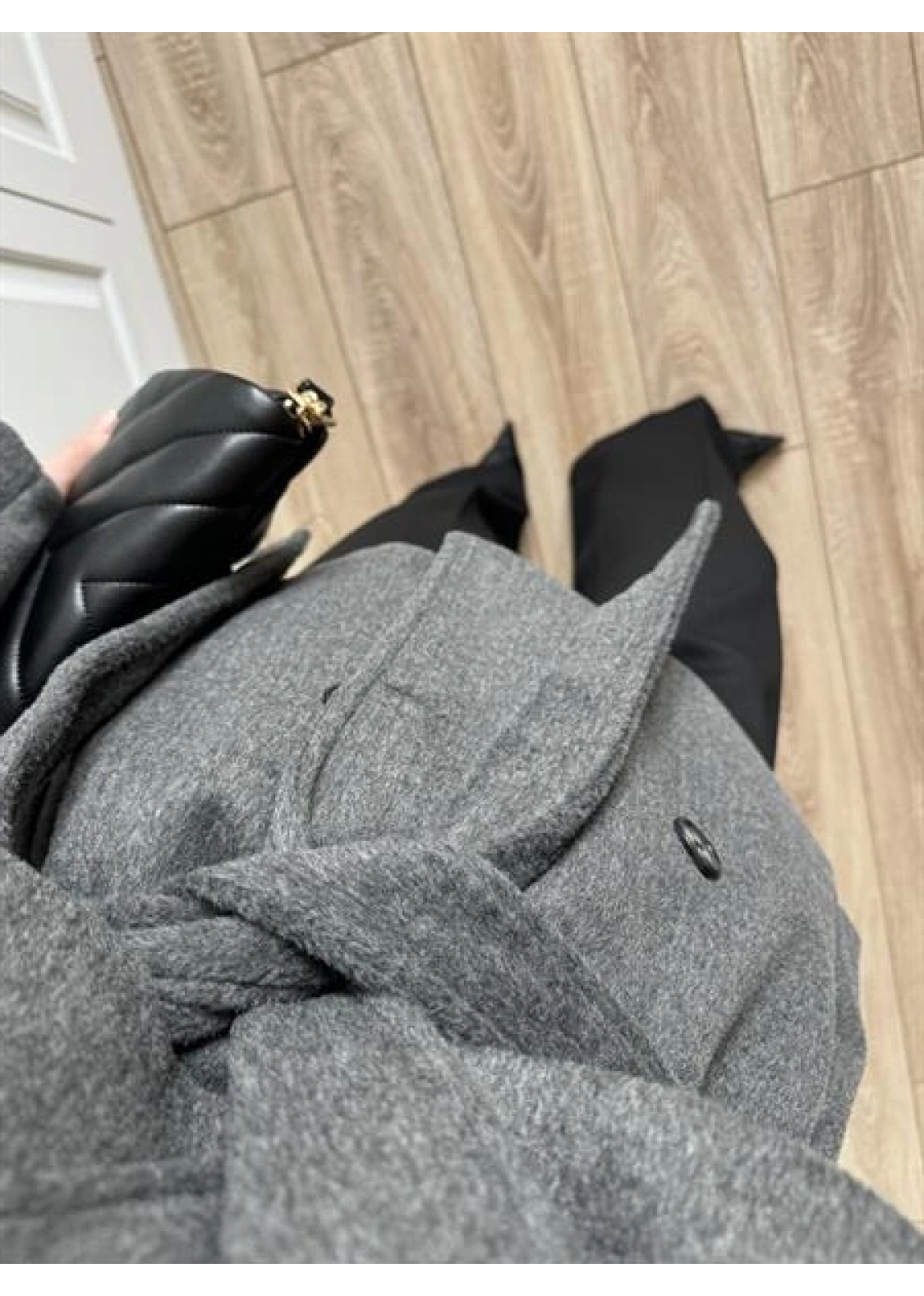 Luxe Astarlı Yün Dokulu Premium Antrasit Kaban