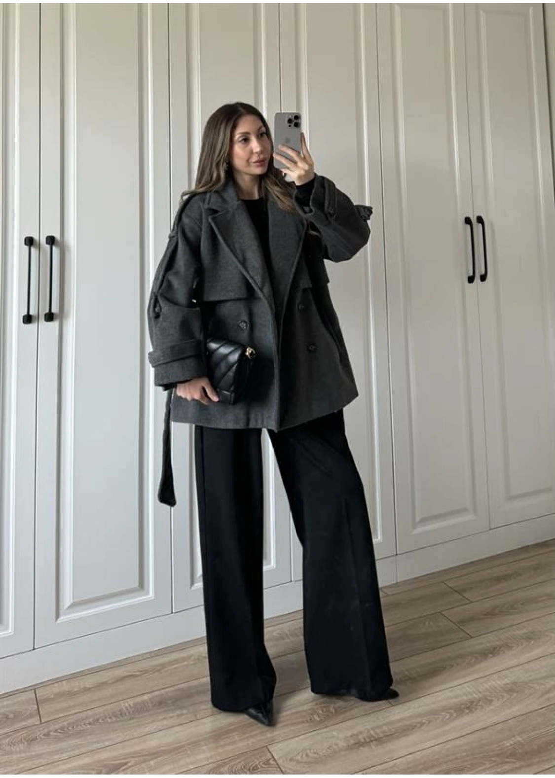 Luxe Astarlı Yün Dokulu Premium Antrasit Kaban