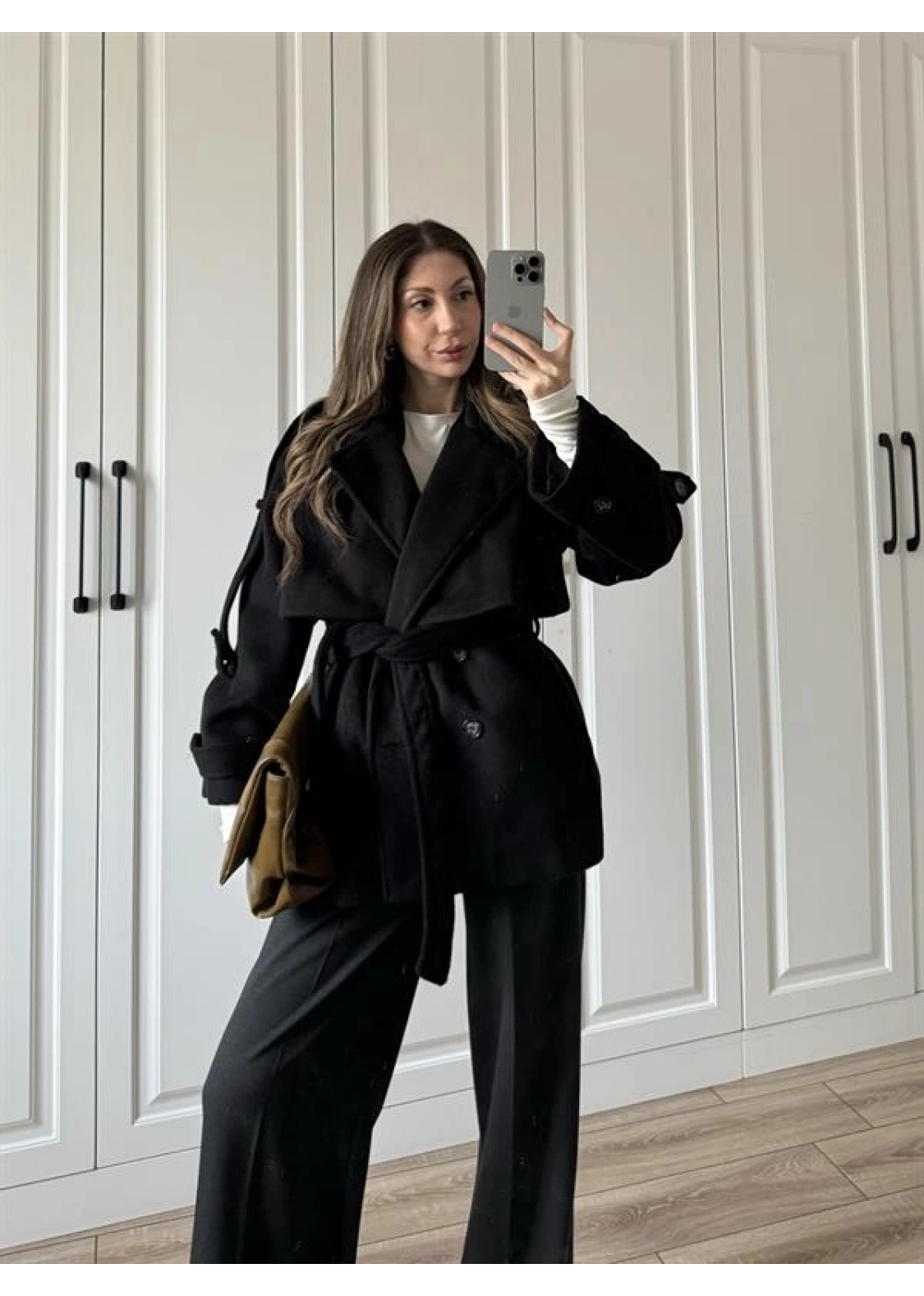 Luxe Astarlı Yün Dokulu Premium Siyah Kaban