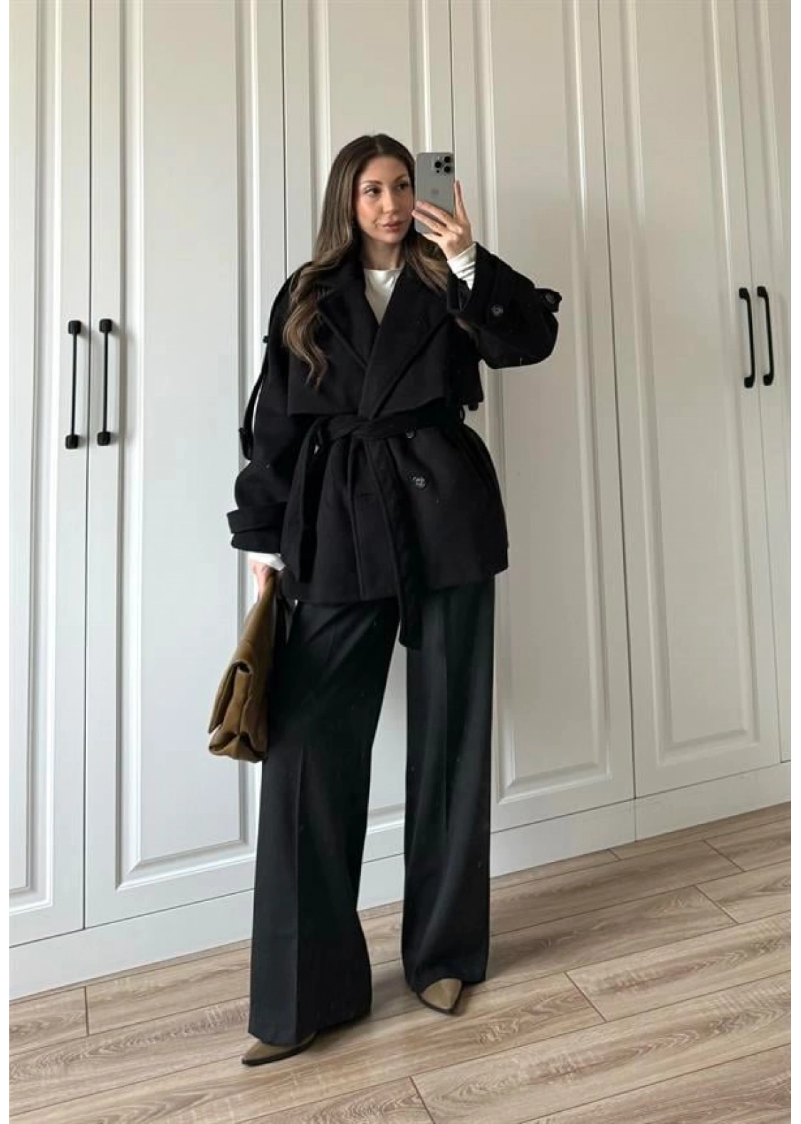 Luxe Astarlı Yün Dokulu Premium Siyah Kaban