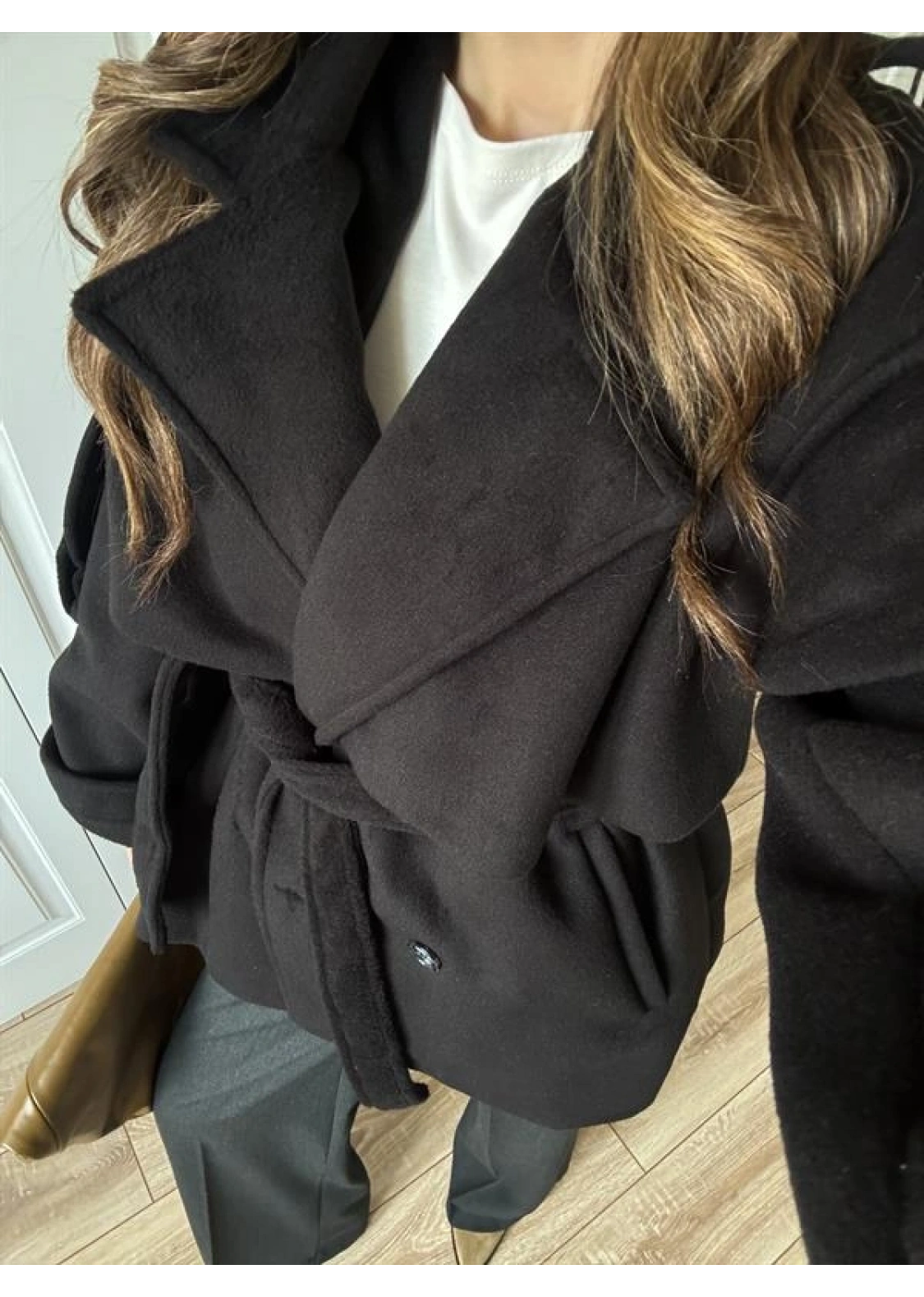 Luxe Astarlı Yün Dokulu Premium Siyah Kaban