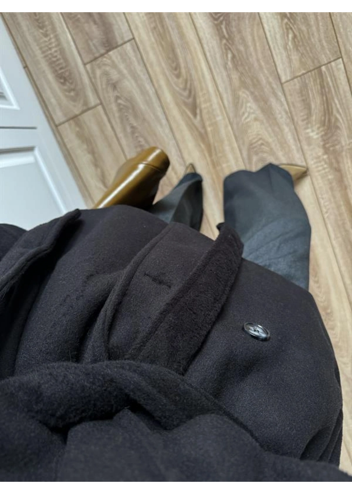 Luxe Astarlı Yün Dokulu Premium Siyah Kaban