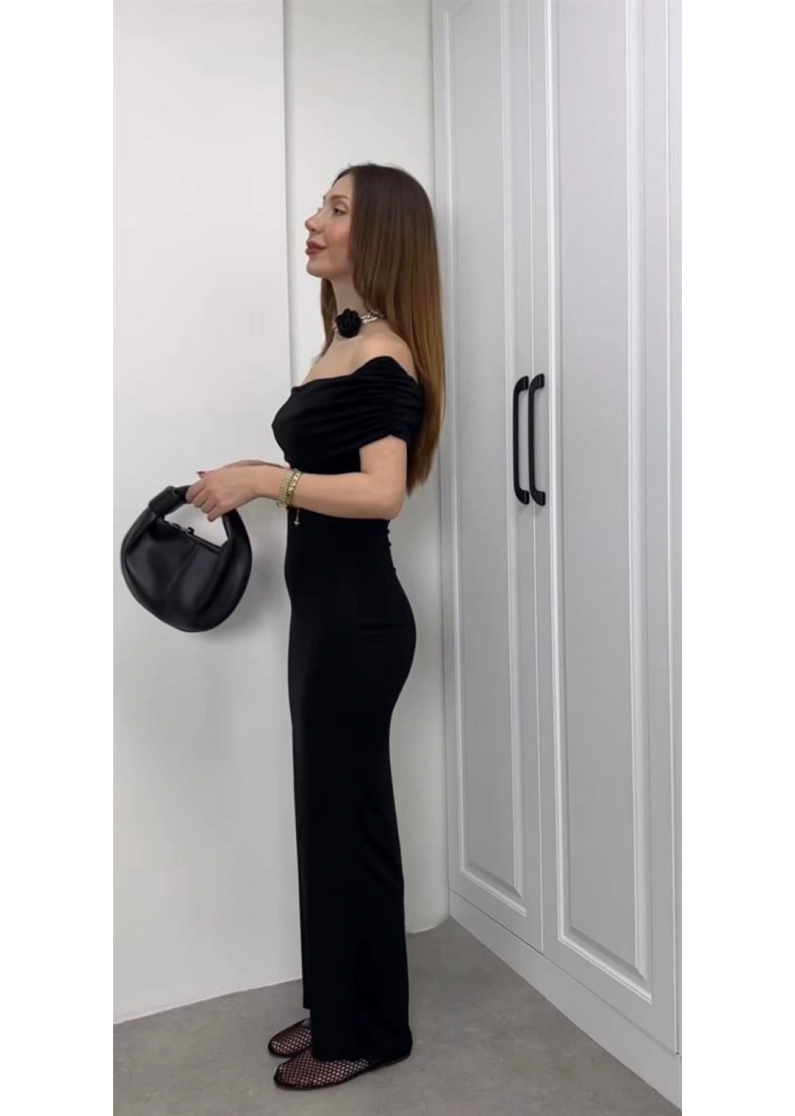 Madonna Siyah Likralı Astarlı Elbise