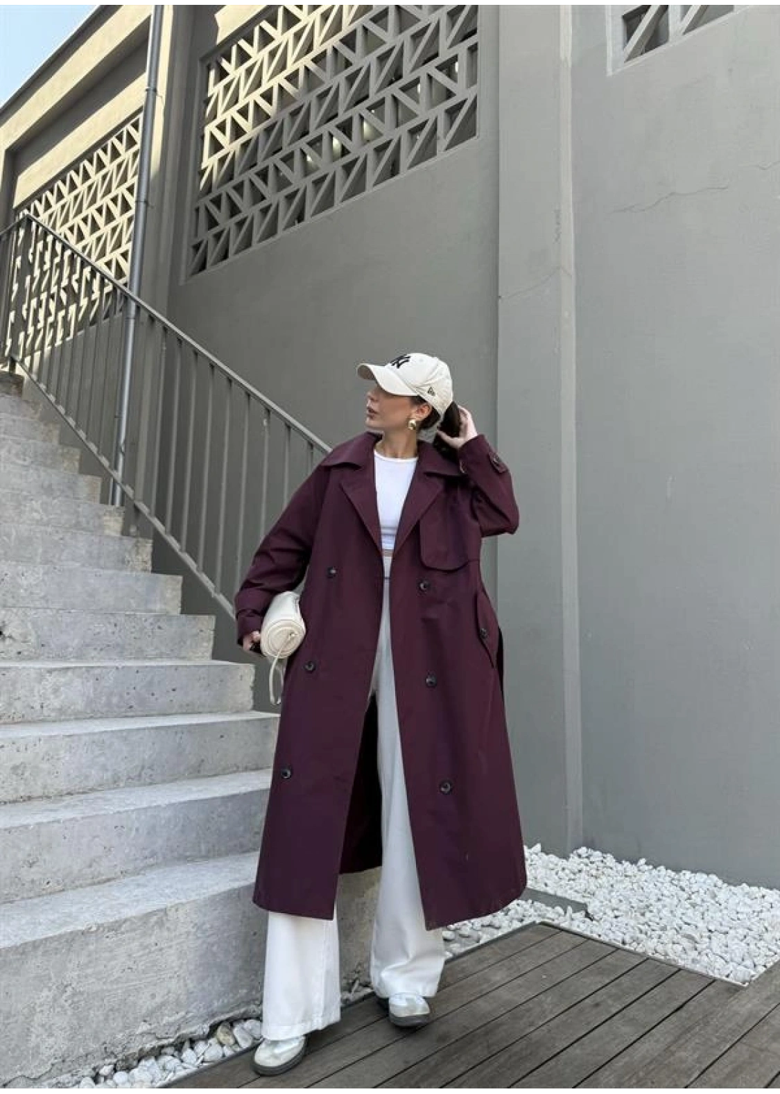Maison Oversize Astarlı Bordo Trençkot