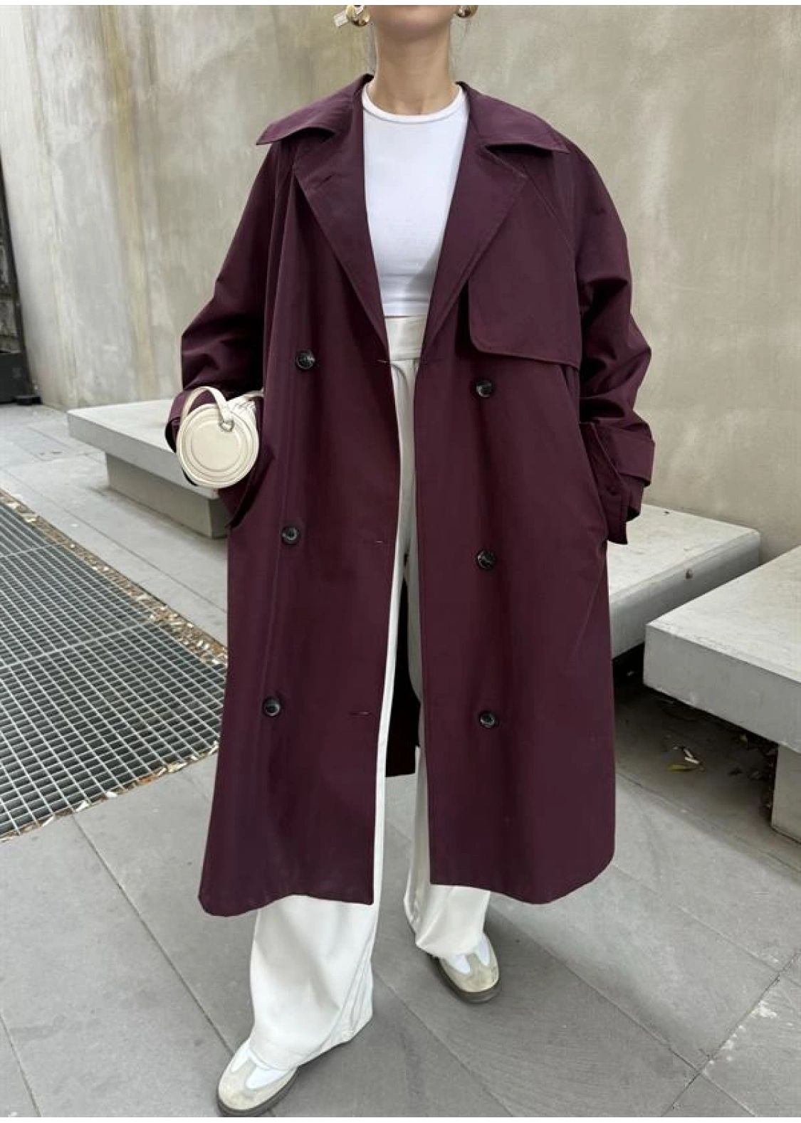 Maison Oversize Astarlı Bordo Trençkot