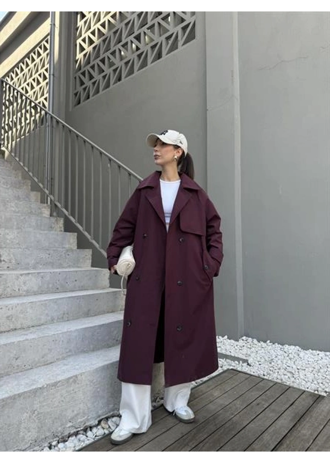 Maison Oversize Astarlı Bordo Trençkot