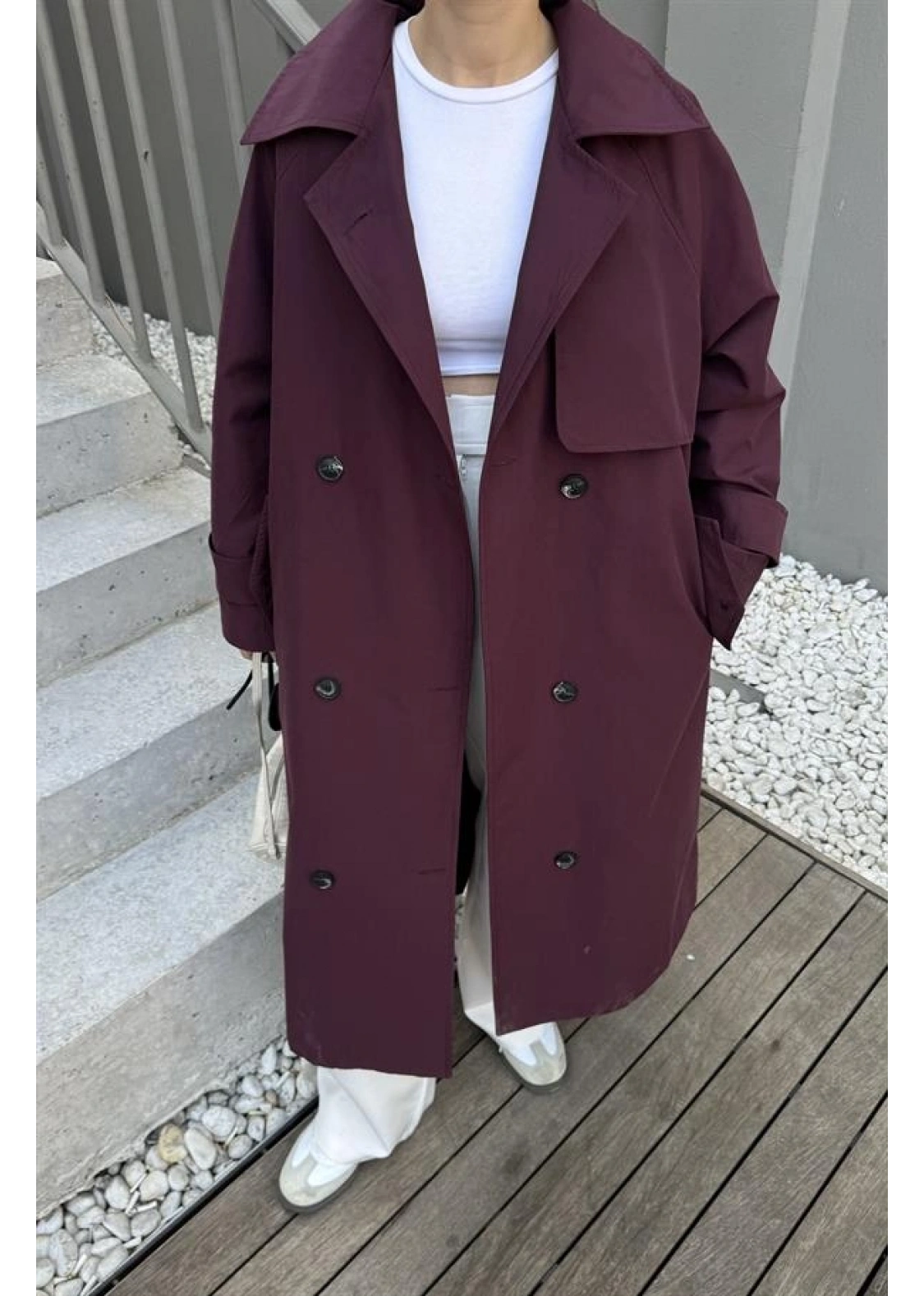 Maison Oversize Astarlı Bordo Trençkot