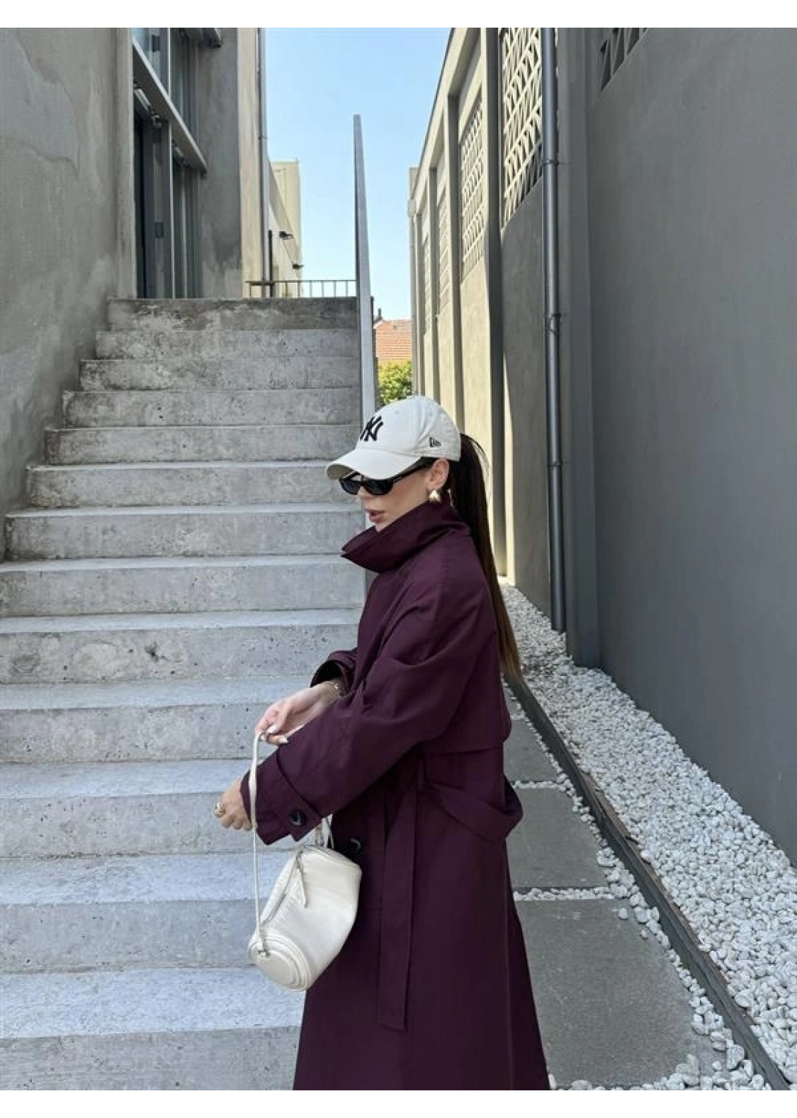 Maison Oversize Astarlı Bordo Trençkot