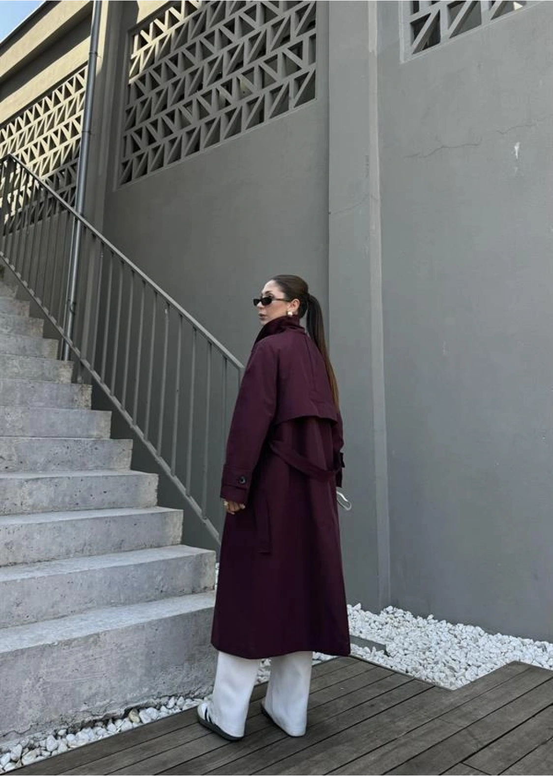 Maison Oversize Astarlı Bordo Trençkot