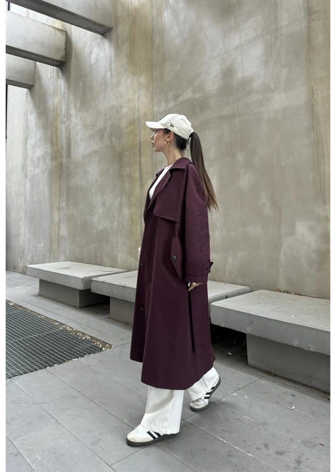 Maison Oversize Astarlı Bordo Trençkot