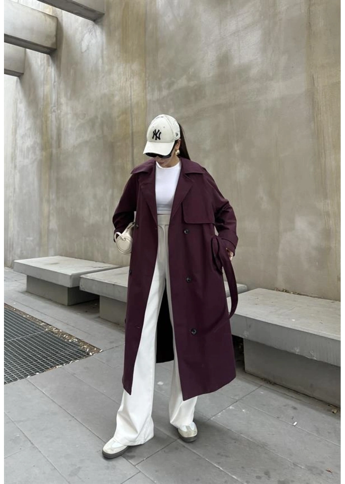 Maison Oversize Astarlı Bordo Trençkot