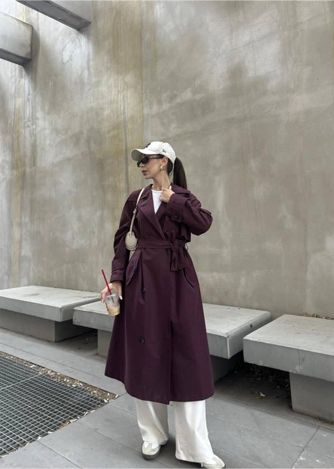 Maison Oversize Astarlı Bordo Trençkot