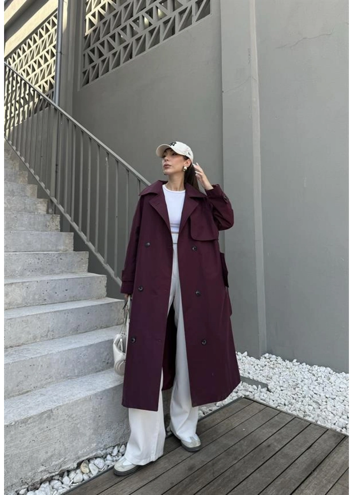 Maison Oversize Astarlı Bordo Trençkot