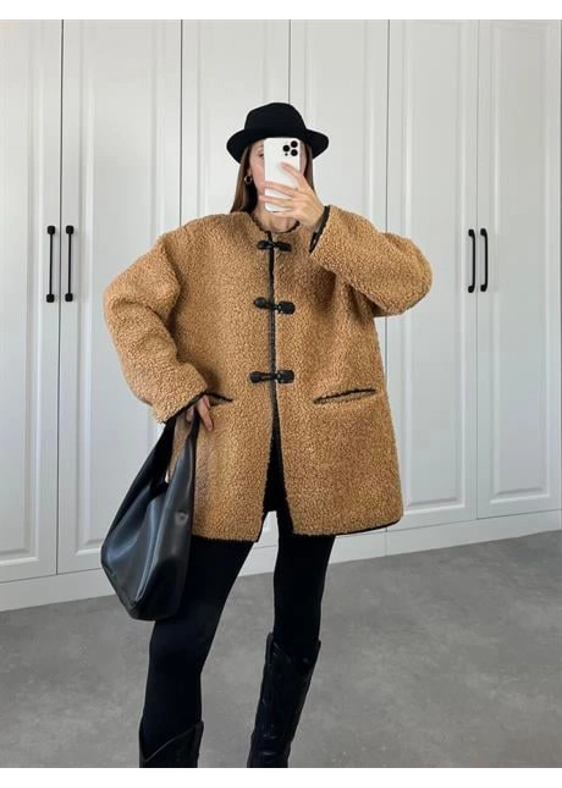 Mango Model Oversize Kahve Peluş Mont