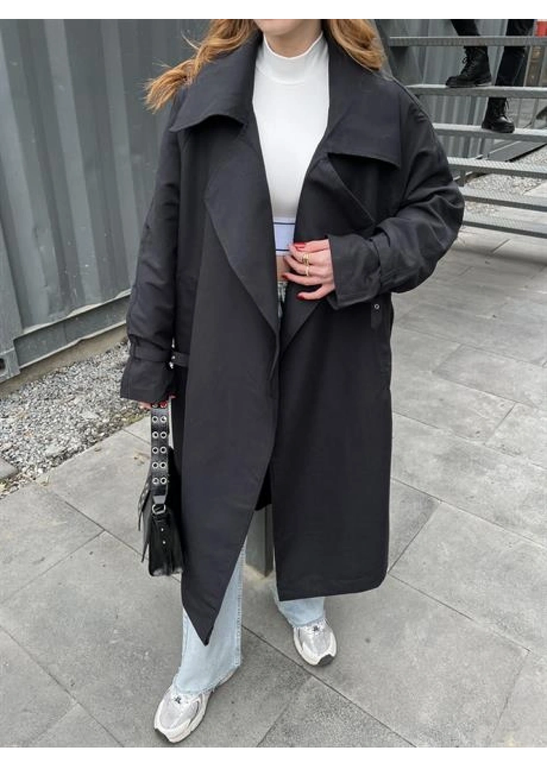 Mango Model Oversize Siyah Trençkot