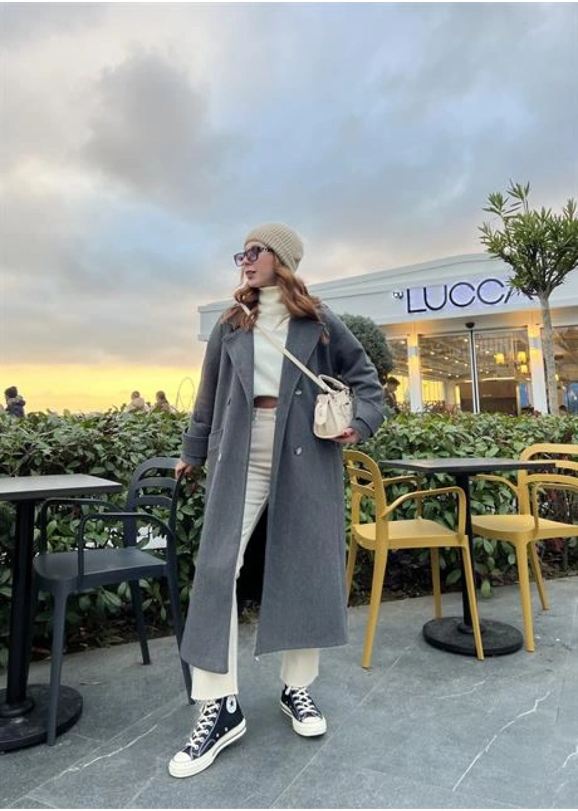 Mango Model Premium Kuşaklı Antrasit Oversize Kaban