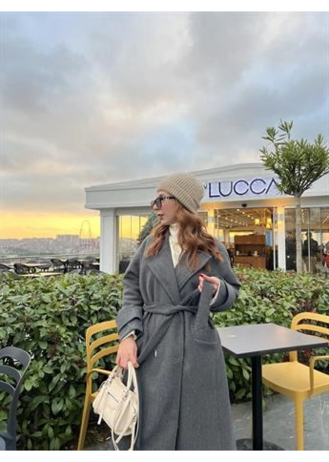 Mango Model Premium Kuşaklı Antrasit Oversize Kaban