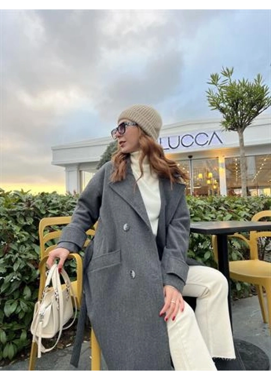 Mango Model Premium Kuşaklı Antrasit Oversize Kaban