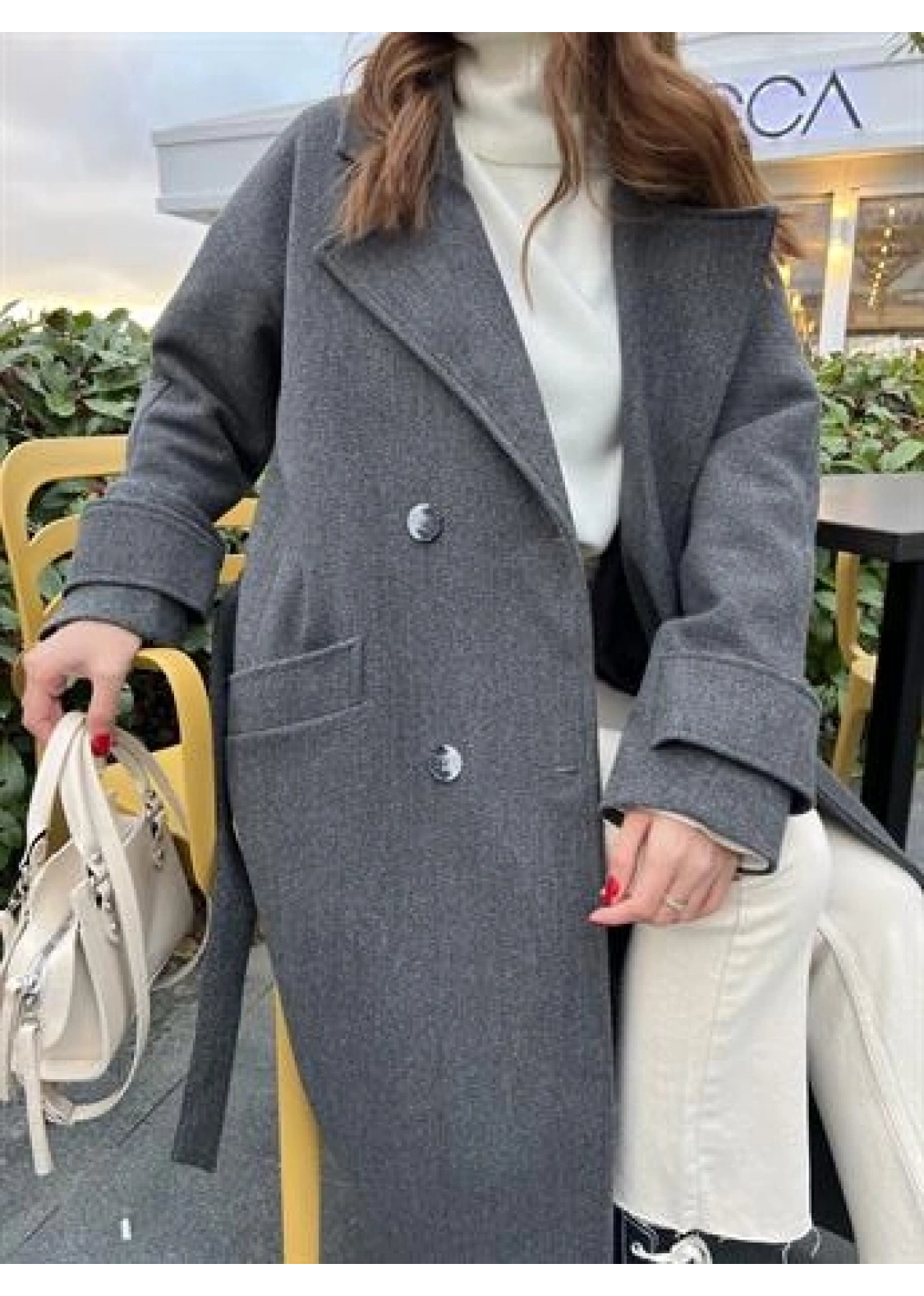 Mango Model Premium Kuşaklı Antrasit Oversize Kaban