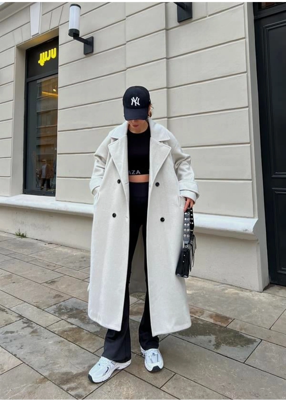 Mango Model Premium Kuşaklı Buz Gri Oversize Kaban