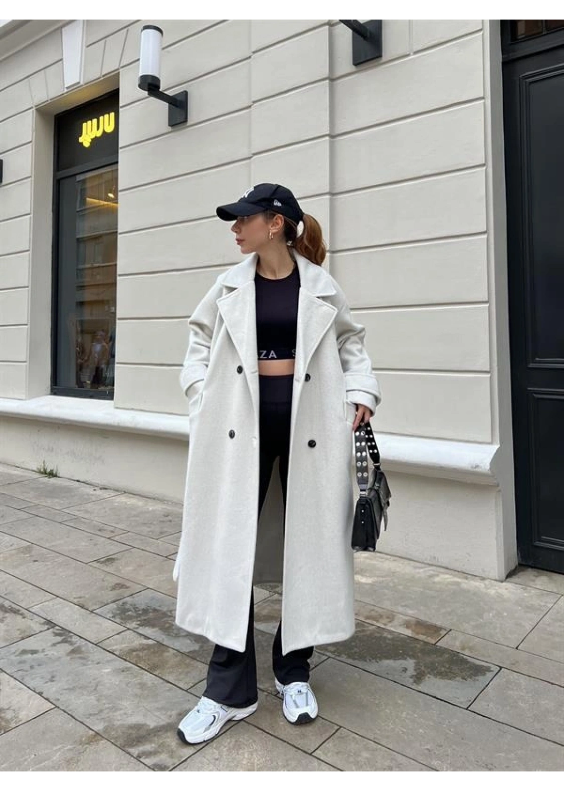 Mango Model Premium Kuşaklı Buz Gri Oversize Kaban