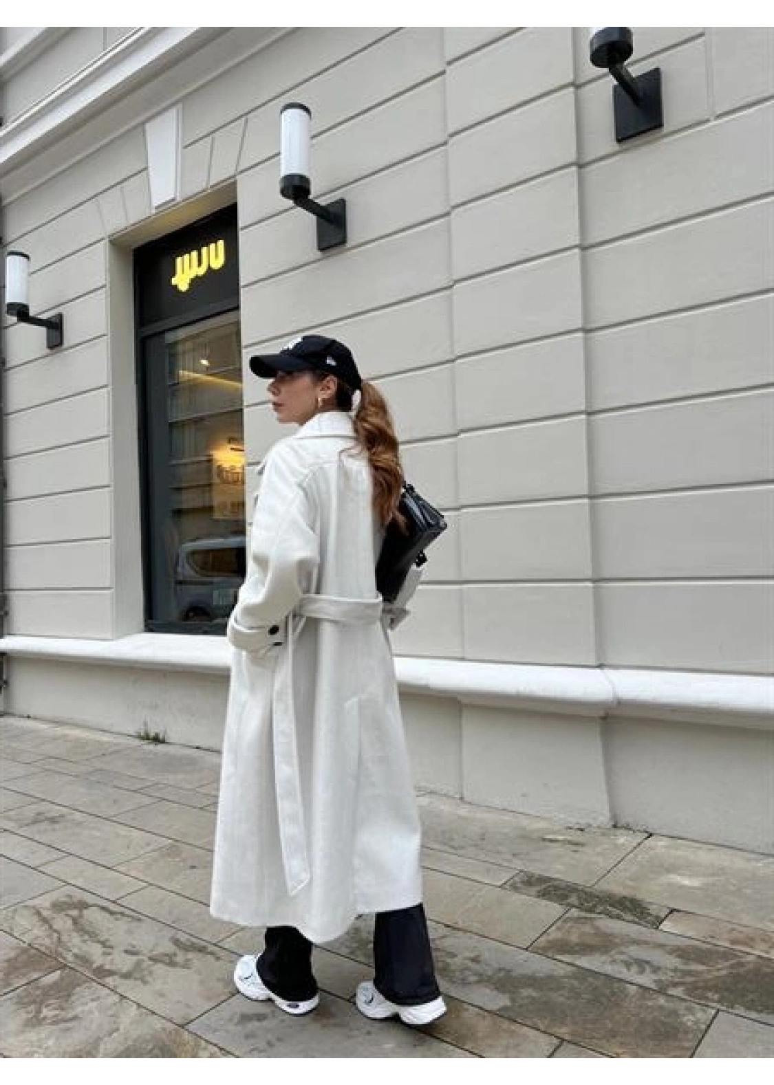 Mango Model Premium Kuşaklı Buz Gri Oversize Kaban