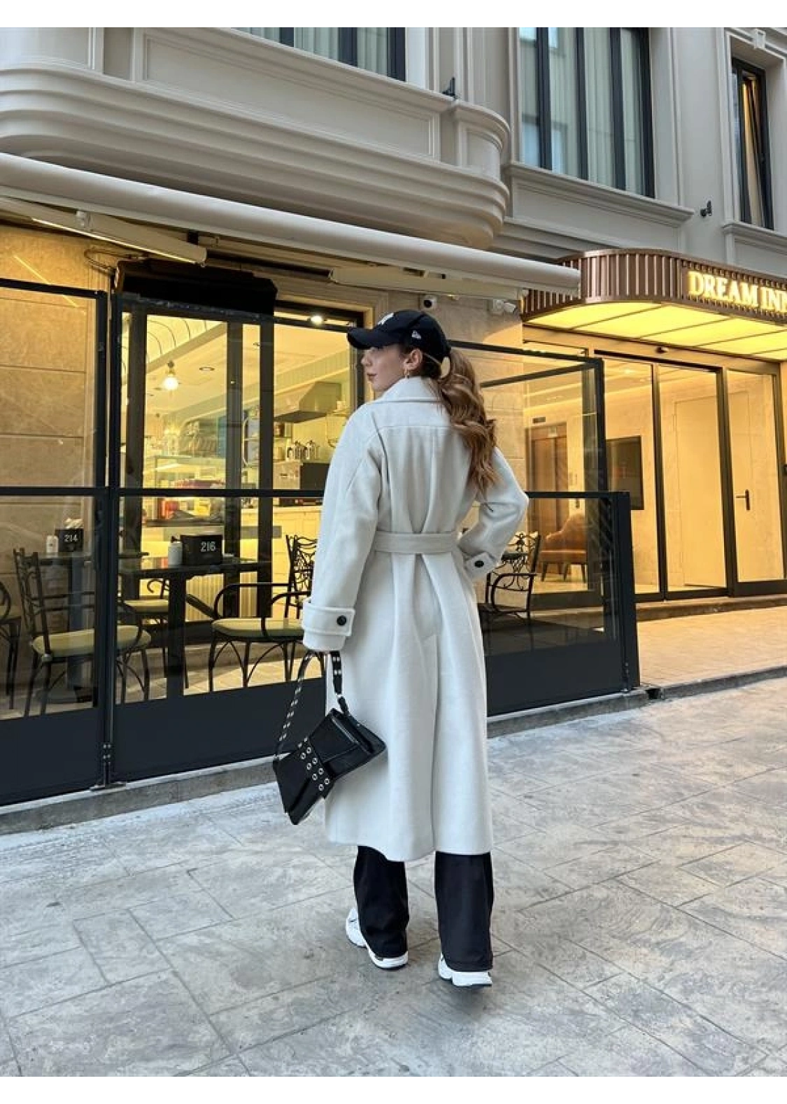 Mango Model Premium Kuşaklı Buz Gri Oversize Kaban