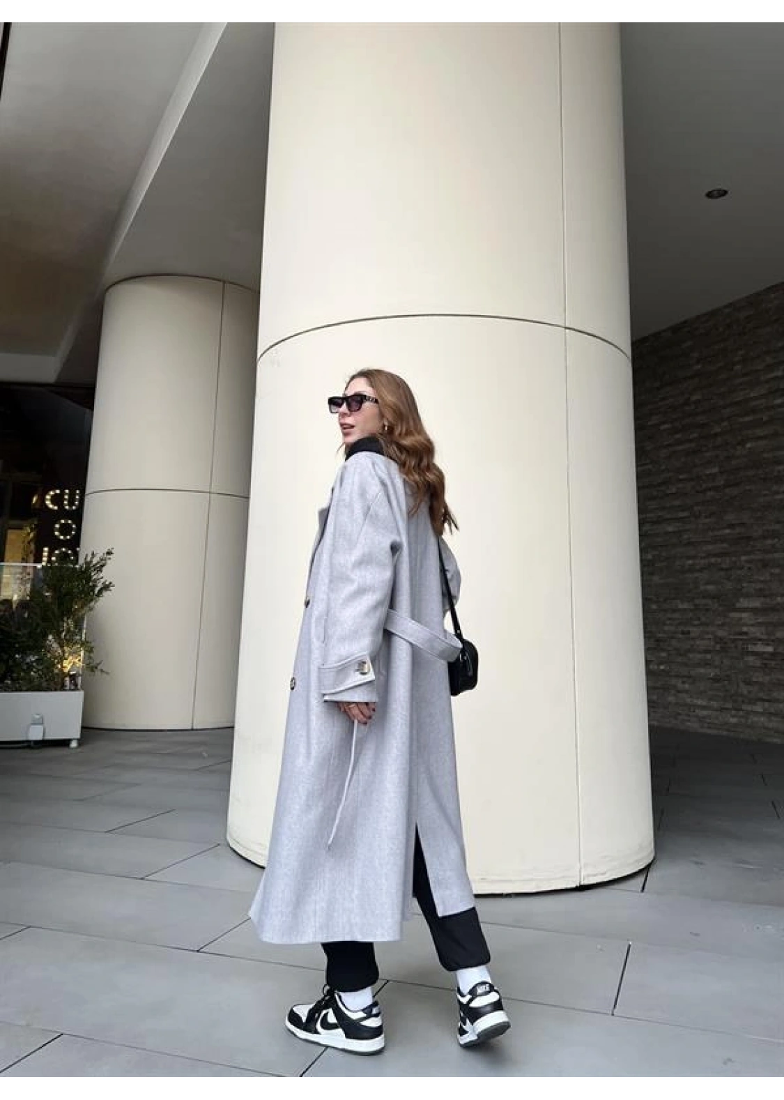 Mango Model Premium Kuşaklı Gri Oversize Kaban