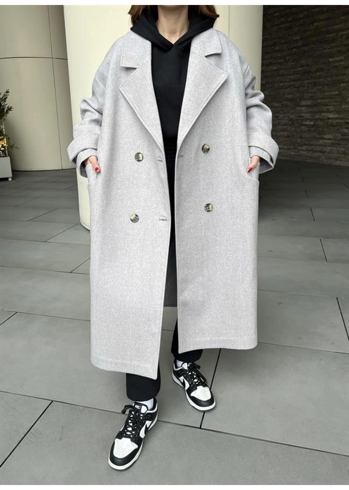 Mango Model Premium Kuşaklı Gri Oversize Kaban