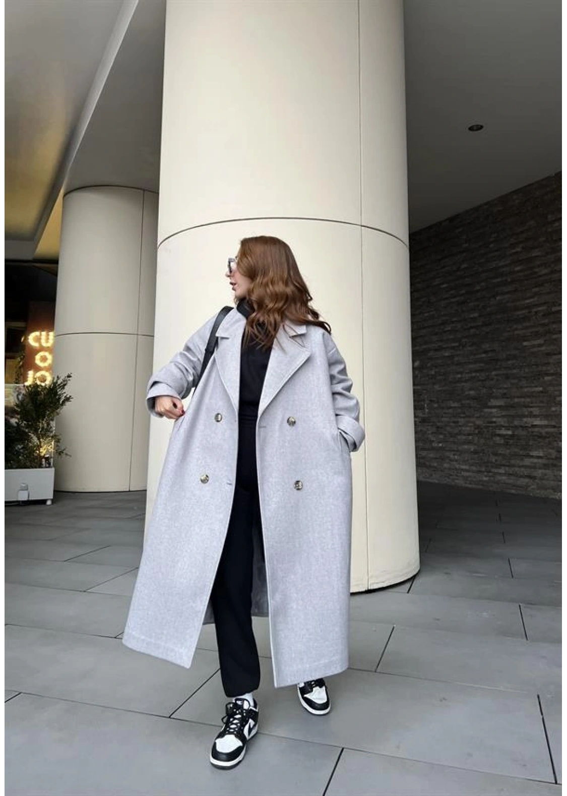 Mango Model Premium Kuşaklı Gri Oversize Kaban