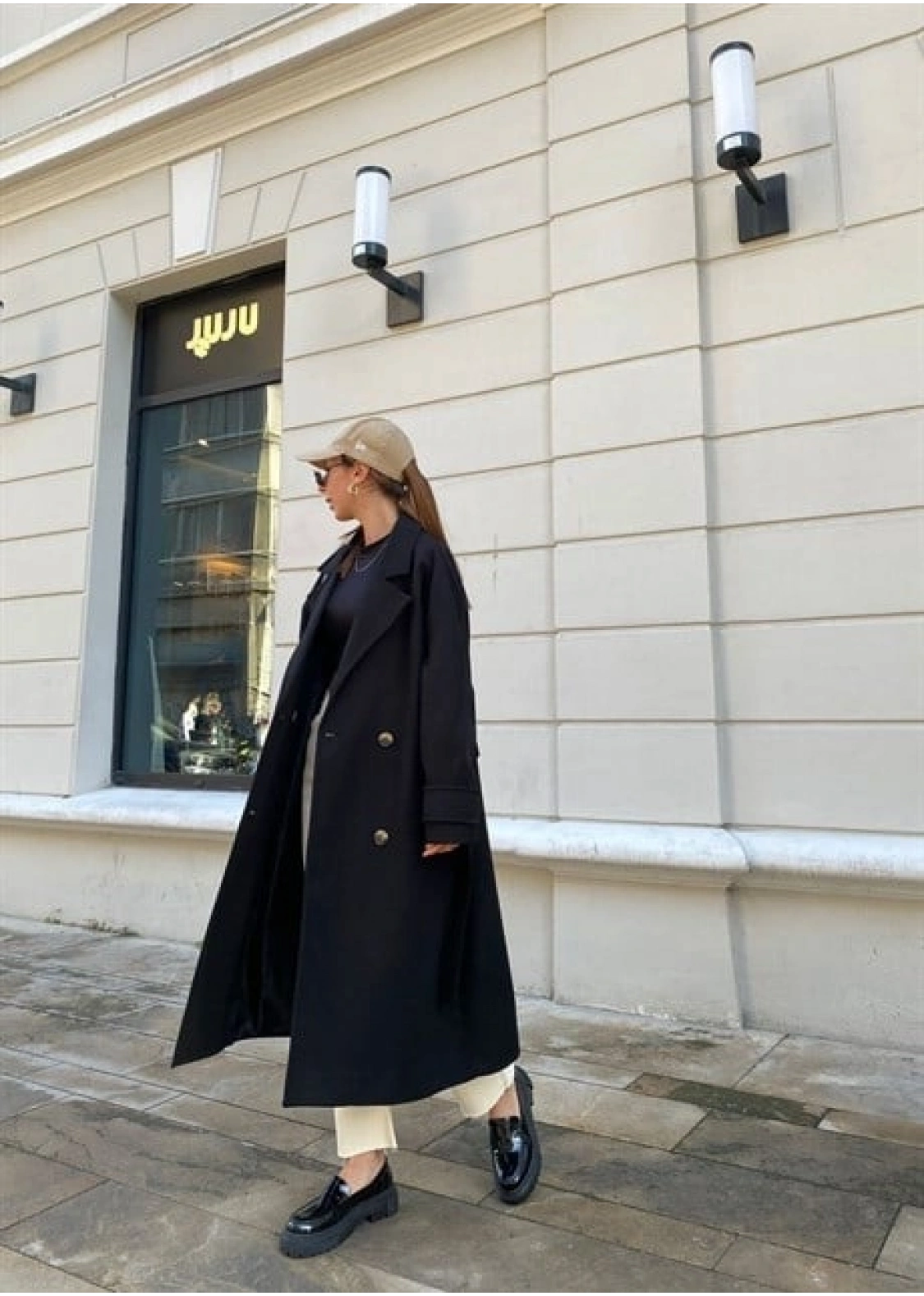 Mango Model Premium Kuşaklı Siyah Oversize Kaban