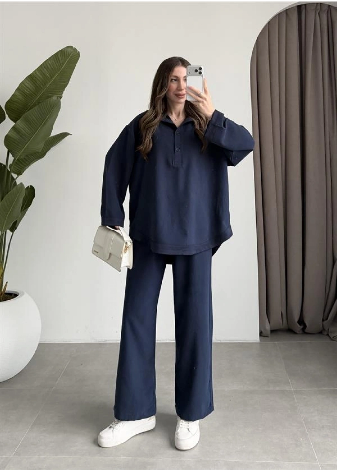 Manşet Detaylı İthal Kumaş Lacivert Spor Takım